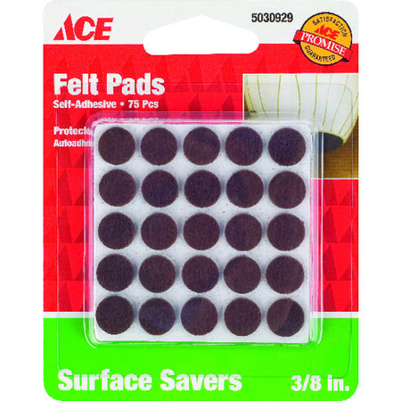 Ace Felt Self Adhesive Protective Pad Brown Round 3/8 in. W 75 pk