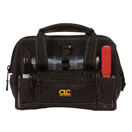 CLC 8 in. W X 9 in. H Polyester Tote Bag with Plastic Tray 21 pocket Black/Tan 1 pc