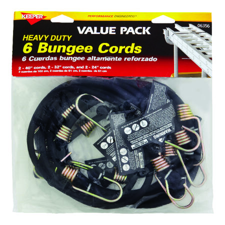 Keeper Black Bungee Cord Set 32 in. L X 0.315 in. 6 pk