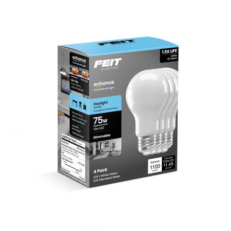 Feit A19 E26 (Medium) Filament LED Bulb Daylight 75 Watt Equivalence 4 Pack