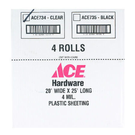 Ace Plastic Sheeting 4 mil T X 20 ft. W X 25 ft. L Polyethylene Clear