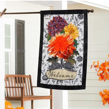 Fall Floral Toile Applique House Flag