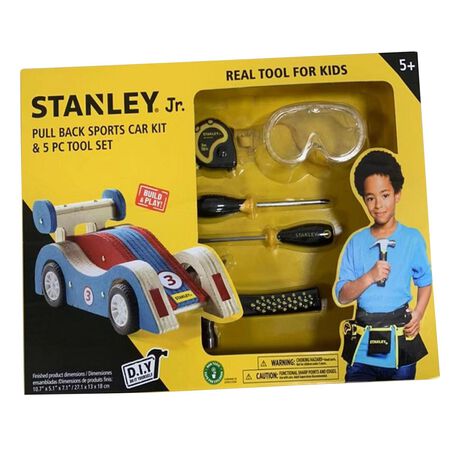 Stanley Jr. Pull Back Sports Car Kit And Tool Set Wood Multicolored 5 Piece