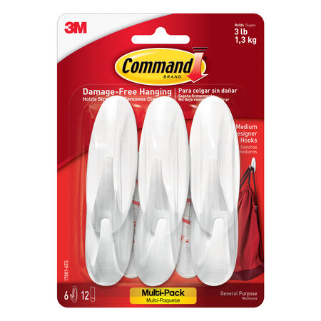 3M Command Medium Plastic Designer Hooks 3.13 in. L 6 pk