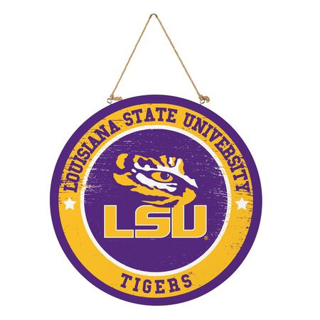 Evergreen Louisiana State University Round Door Decor with Hanging Rope, 18x18