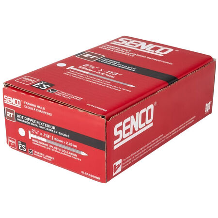 Senco Framing Nails | 21 Degree | 2-3/8 in. x .113 | Ring Shank | Plastic Collated Nail | Bright Finish