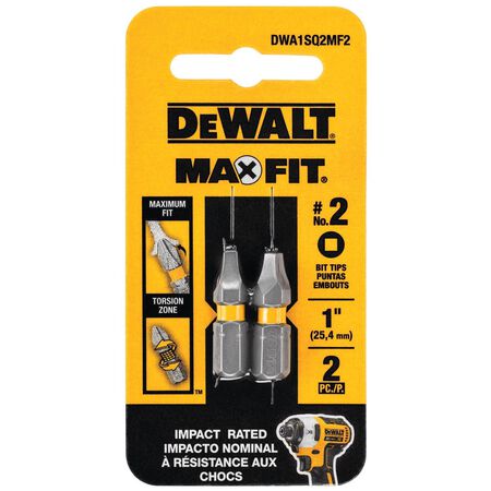 DeWalt Max Fit Square #2 X 1 in. L Screwdriver Bit Set Steel 2 pk