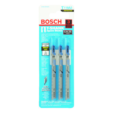 Bosch 3 in. High Carbon Steel T-Shank Wavy set and milled Jig Saw Blade 24 TPI 3 pk