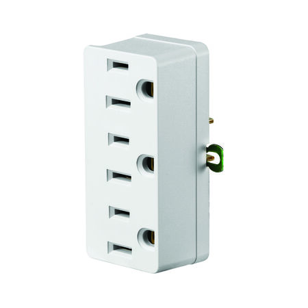 Leviton Grounded Triple Outlet Adapter White 15 amps 125 volts 1 pk