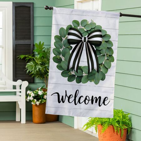 Evergreen Eucalyptus Leaves Wreath Burlap House Flag