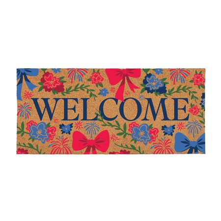 merican Classic Red White & Bows Flocked Coir Sassafras Switch Mat, "Welcome", 22 in. x 10 in.