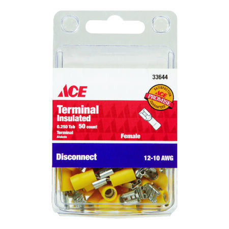 Ace 12-10 AWG AWG Insulated Wire Female Disconnect Yellow 50 pk