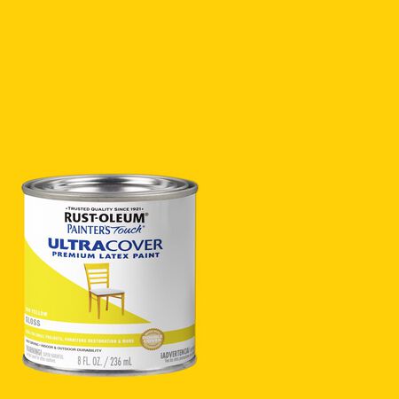 Rust-Oleum Painters Touch Ultra Cover Gloss Sun Yellow Water-Based Paint Exterior and Interior 8 oz