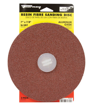 Forney 7 in. Aluminum Oxide Adhesive Sanding Disc 36 Grit 3 pk