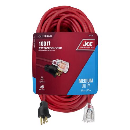 Ace Indoor or Outdoor 100 ft. L Red Extension Cord 14/3 SJTW