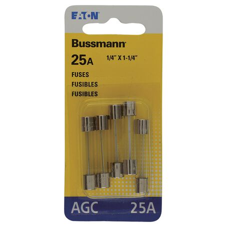 Bussmann 25 amps AGC Clear Glass Tube Fuse 5 pk