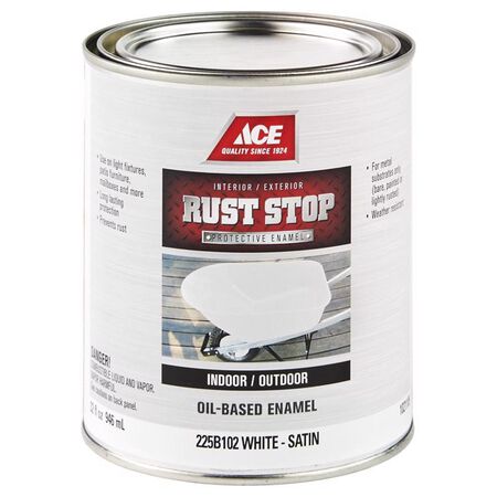 Ace Rust Stop Indoor and Outdoor Satin White Oil-Based Enamel Rust Prevention Paint 1 qt