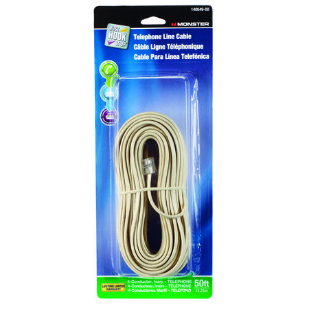 Monster Just Hook It Up 50 ft. L Ivory Telephone Line Cord