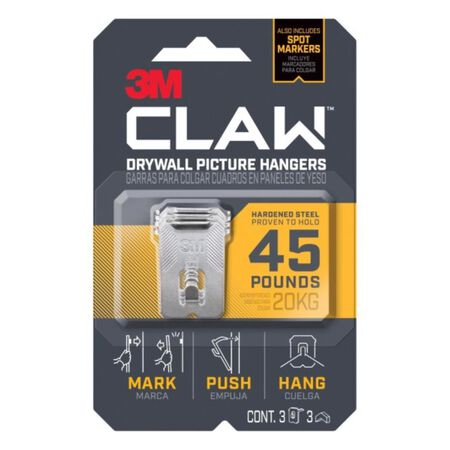 3M Claw Silver Drywall Picture Hanger 45 lb 3 pk