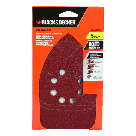 Black+Decker Mega Mouse 6 in. L X 4 in. W 80 Grit Aluminum Oxide Sandpaper 5 pk
