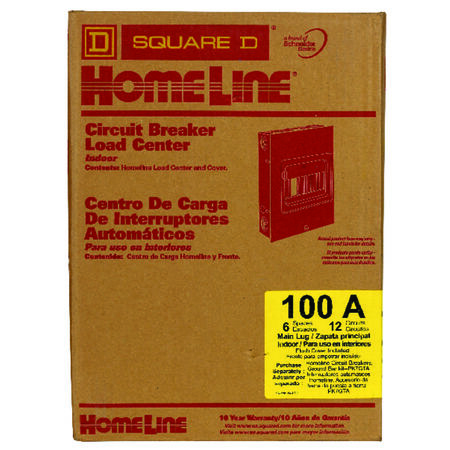 Square D Homeline 100 amps 6 space 12 circuits 120/240 volts Flush Main Lug Main Lug Load Center
