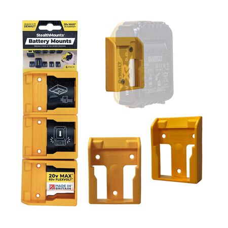StealthMounts Battery Mounts Compatible with DeWalt 20V MAX,  Yellow ABS Battery Holder 6 pk