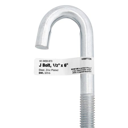 Hampton Small Zinc-Plated Silver Zinc 1.5625 in. L J-Bolt 325 lb 1 pk