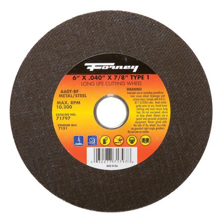 Forney 6 in. D X 7/8 in. Aluminum Oxide Metal Cut-Off Wheel 1 pc
