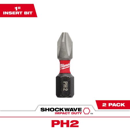 Milwaukee Shockwave Phillips #2 X 1 in. L Screwdriver Bit Steel 2 pk