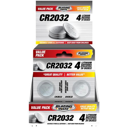 Blazing Voltz Lithium CR2032 3 V Button Cell Battery 4 pk