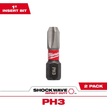 Milwaukee Shockwave Phillips #3 X 1 in. L Screwdriver Bit Steel 2 pk