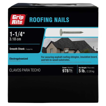 Grip-Rite 1-1/4 in. Roofing Electro-Galvanized Steel Nail Flat Head 5 lb 1090 pk