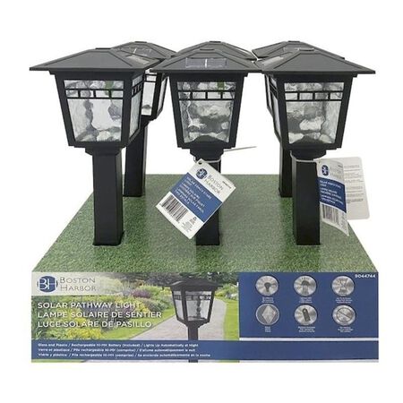 Boston Harbor Solar Coach Stake Light, NIMh Battery, AA Battery, 1Lamp, Plastic and Glass Fixture, Black