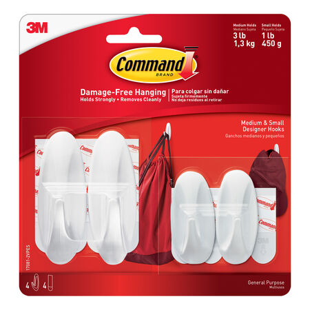 Command Medium Plastic Designer Hooks 3-1/8 in. L 4 pk