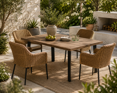 Living Accents 5PC Square Dining Set Brown/Cushioned Wicker