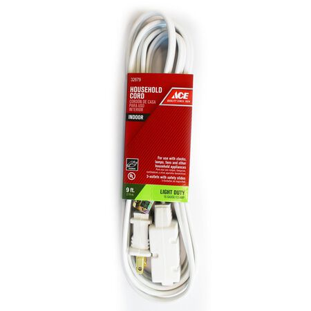 Ace Indoor 9 ft. L White Extension Cord 16/2 SPT-2