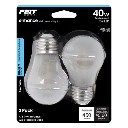 Feit Enhance A15 E26 (Medium) Filament LED Bulb Daylight 40 Watt Equivalence 2 pk