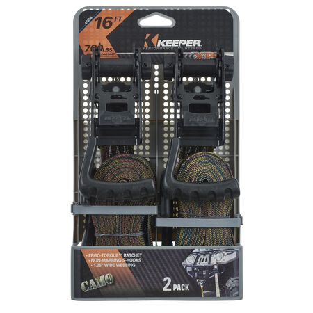 Keeper Ergo-Torque 1.25 in. W X 16 ft. L Camo Tie Down w/Ratchet 700 lb 2 pk