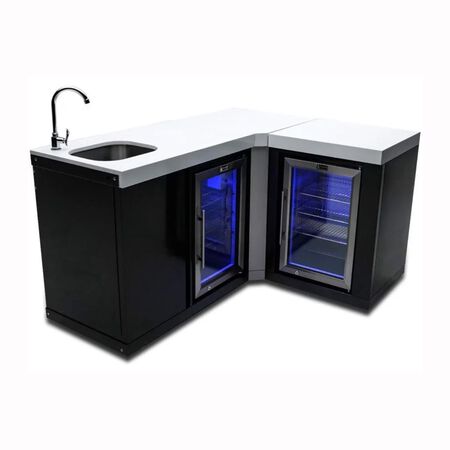 Mont Alpi Outdoor Rated Black Stainless Steel Beverage Center & Refrigerator with 90-Degree Corner