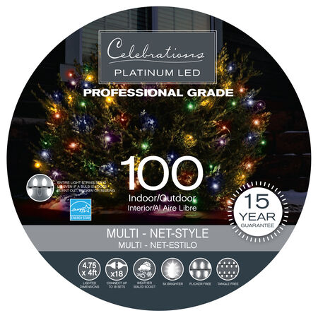 Celebrations Platinum LED Mini Multicolored 100 ct Net Christmas Lights 4 ft.
