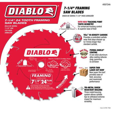 Diablo 7-1/4 in. D X 5/8 in. Carbide Tip Titanium Framing Blade 24 teeth 1 pc