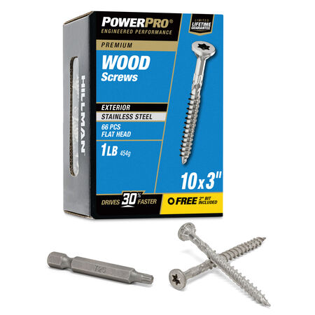 Power Pro Premium 305 Stainless Steel Wood Screws (#10 x 3 in.) - 66 pc