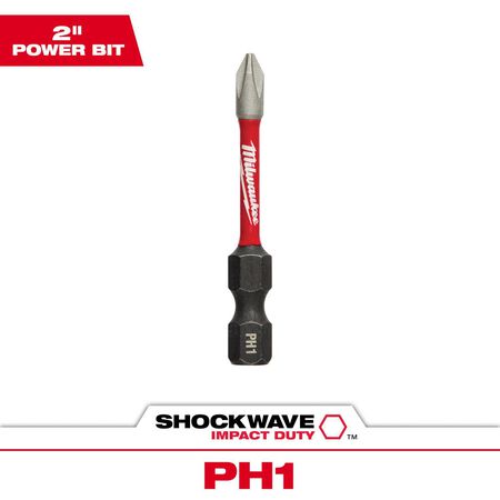 Milwaukee Shockwave Phillips #1 X 2 in. L Impact Power Bit Steel 1 pc
