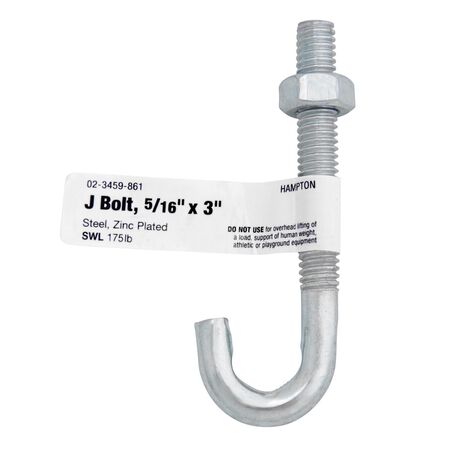 Hampton Medium Zinc-Plated Silver Steel 13/16 in. L J-Bolt 175 lb 1 pk