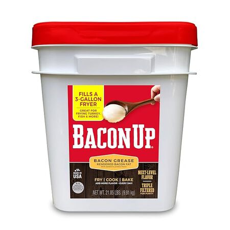 Bacon Up Bacon Grease for Cooking - 21.85lb Tub of Authentic Bacon Fat for Cooking, Turkey Frying and Baking - Triple-Filtered for Purity, No Carbs, Gluten-Free and Shelf-Stable