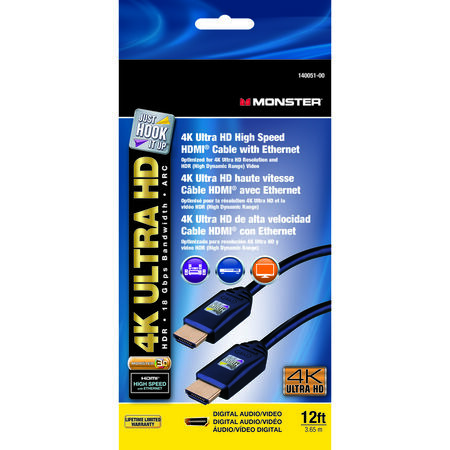 Monster Just Hook It Up 12 ft. L High Speed Cable with Ethernet HDMI