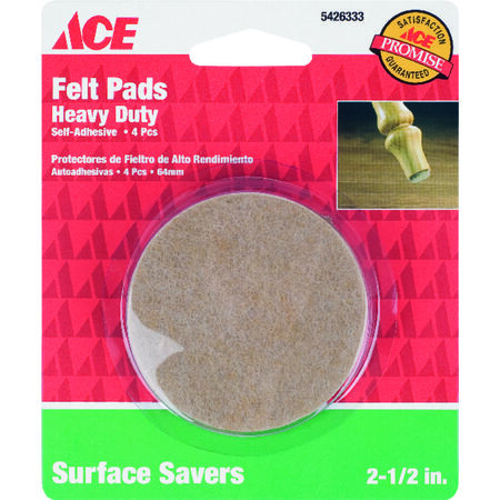 Ace Felt Self Adhesive Protective Pad Brown Round 2-1/2 in. W 4 pk