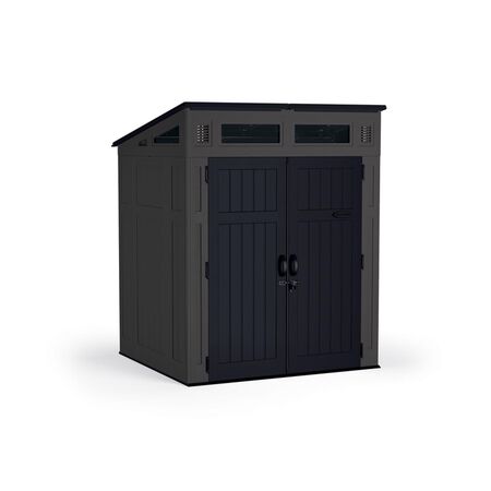 Suncast Modernist 6 ft. x 5 ft. Plastic Vertical Storage Shed with Floor Kit Gray