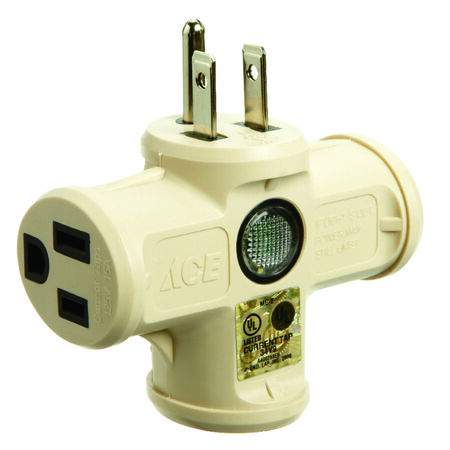 Ace Grounded Triple Outlet Adapter Beige 15 amps 125 volts 1 pk