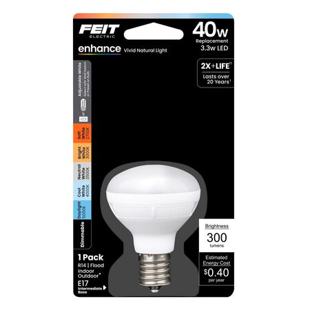 Feit R14 E17 (Intermediate) LED Bulb Adjustable White 40 Watt Equivalence 1 Pack